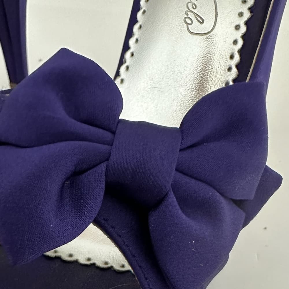 Michelangelo Maribelle Purple/Blue Satin Bow Peep Toe Heels Size 6M Bridal - Thumbnail 3