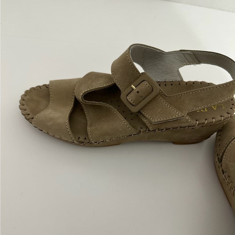 NEW Le Plume Italy Tan Leather Strapped Open Toe Wedge Sandals IT 37 (US 6.5-7) - Thumbnail 7