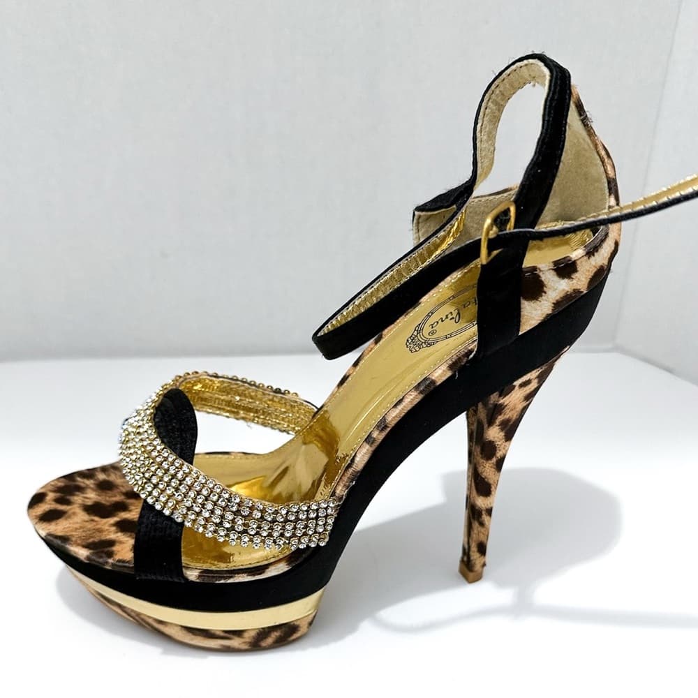 NEW Y2K Italina Leopard Print Rhinestone Platform Stiletto Heels Vintage 8.5 - Thumbnail 13