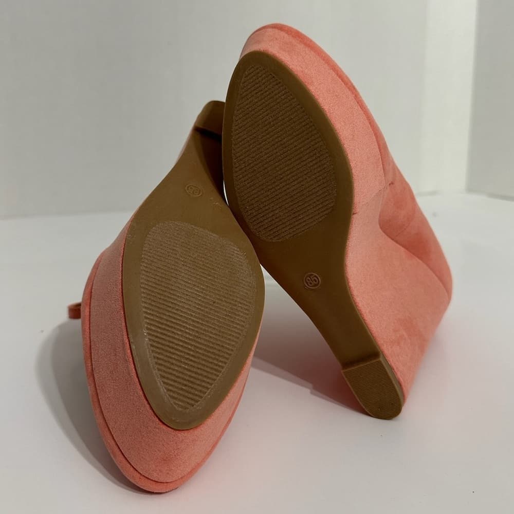 NIB JustFab Ceres Coral Suede Platform Wedge Heels Y2K Size 8.5 - Thumbnail 4