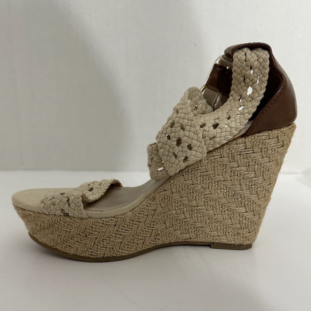 Brash Crochet Strap Espadrille Wedge Sandals Platform Neutral Y2K Size 8 - Thumbnail 8