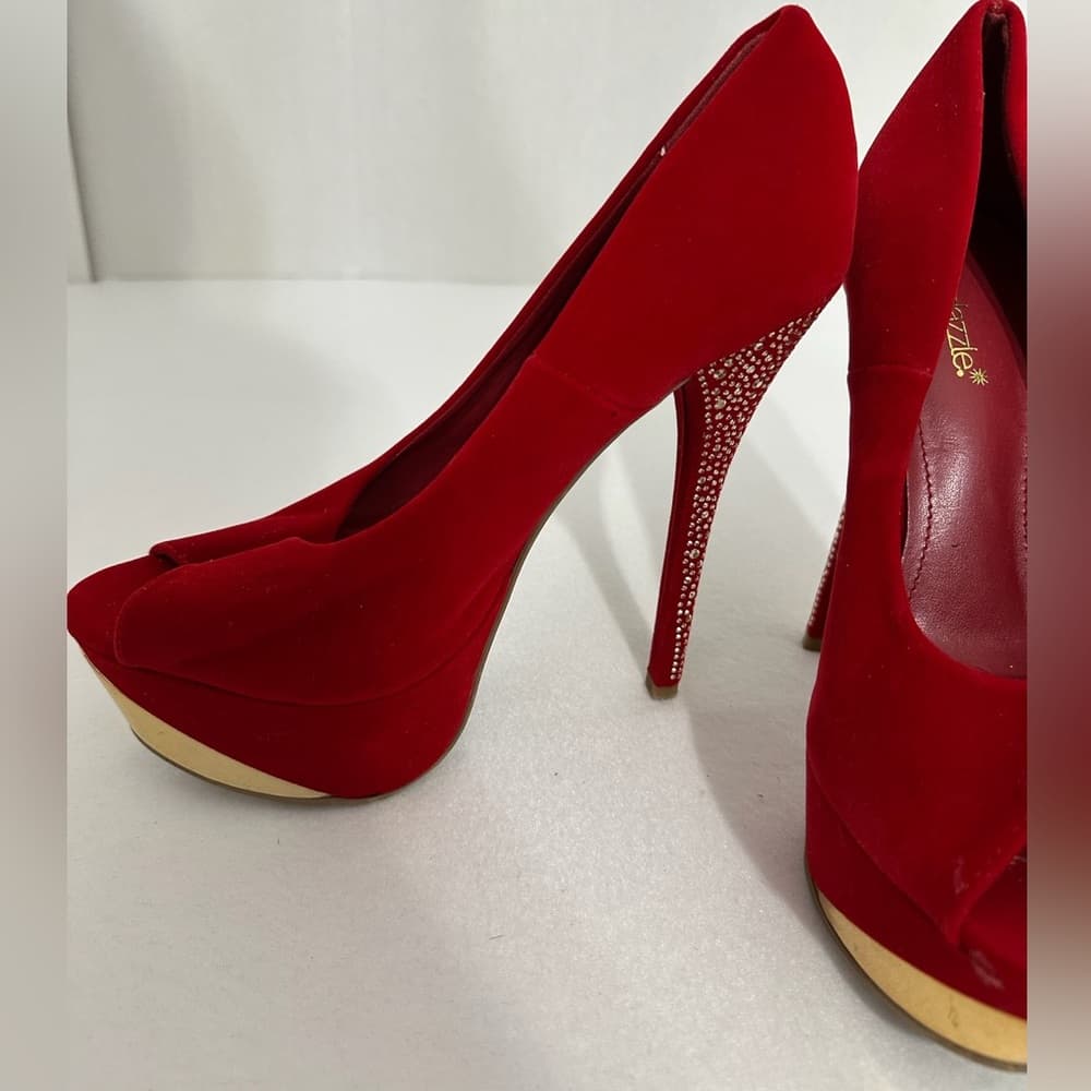 Shoedazzle Red Rhinestone Stiletto Platform Heels Size 9 Y2K Sparkle Glam Pumps - Thumbnail 9