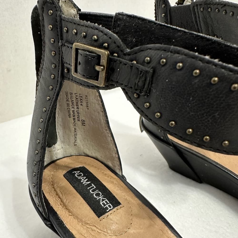 Adam Tucker Lexa Black Studded Leather Kitten Heel Ankle Strap Sandals Size 8 - Thumbnail 7
