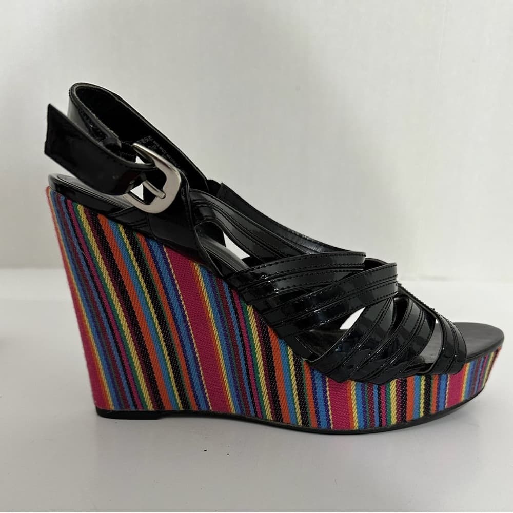Westies Black with Multicolored Stripe Platform Wedge Sandals Size 9 - Thumbnail 5