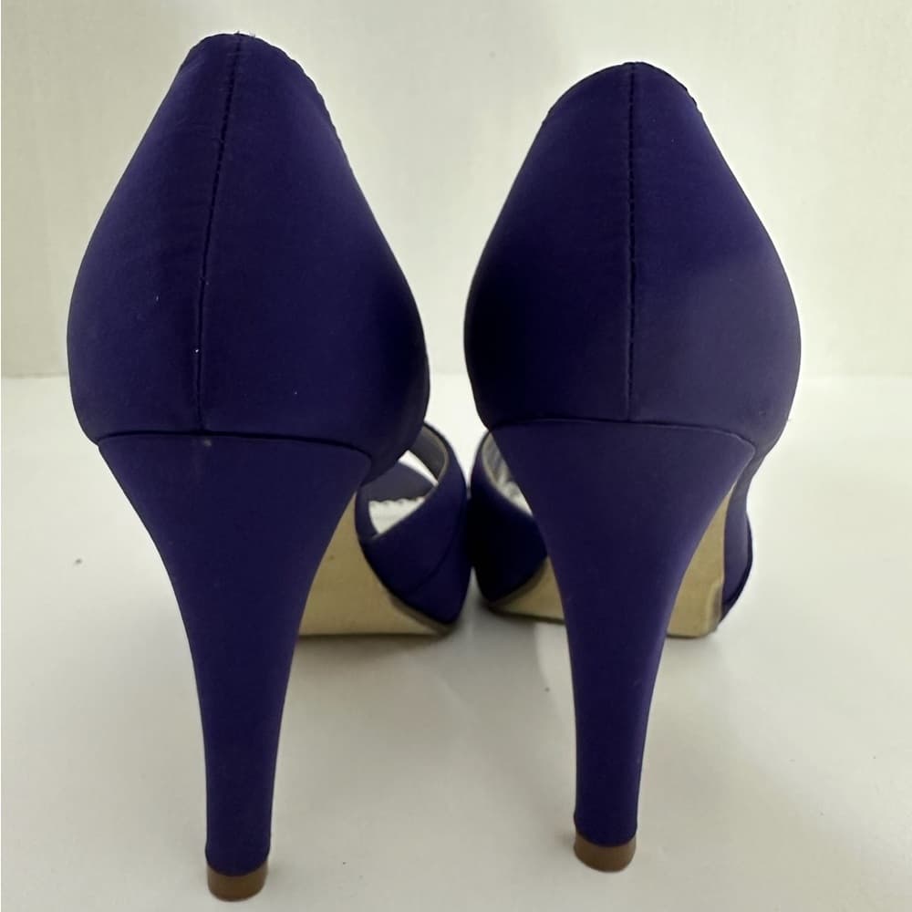 Michelangelo Maribelle Purple/Blue Satin Bow Peep Toe Heels Size 6M Bridal - Thumbnail 8