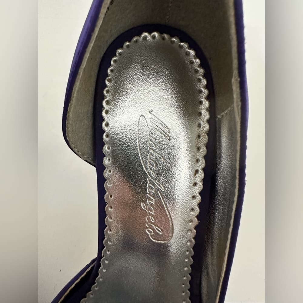 Michelangelo Maribelle Purple/Blue Satin Bow Peep Toe Heels Size 6M Bridal - Thumbnail 2