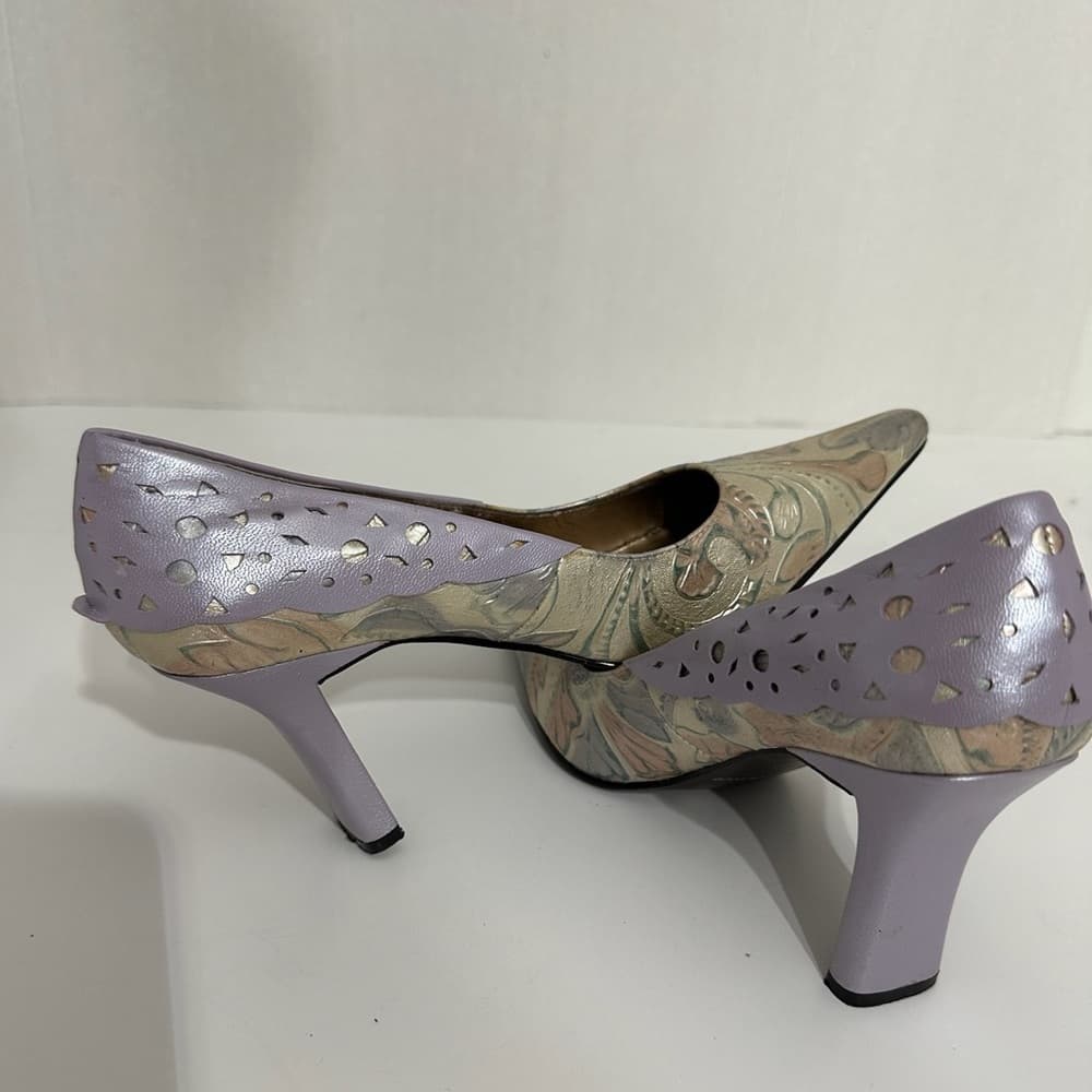 Monzo & Franco Thea Multicolor Floral Embossed Leather Heels Size 7.5 - Thumbnail 7