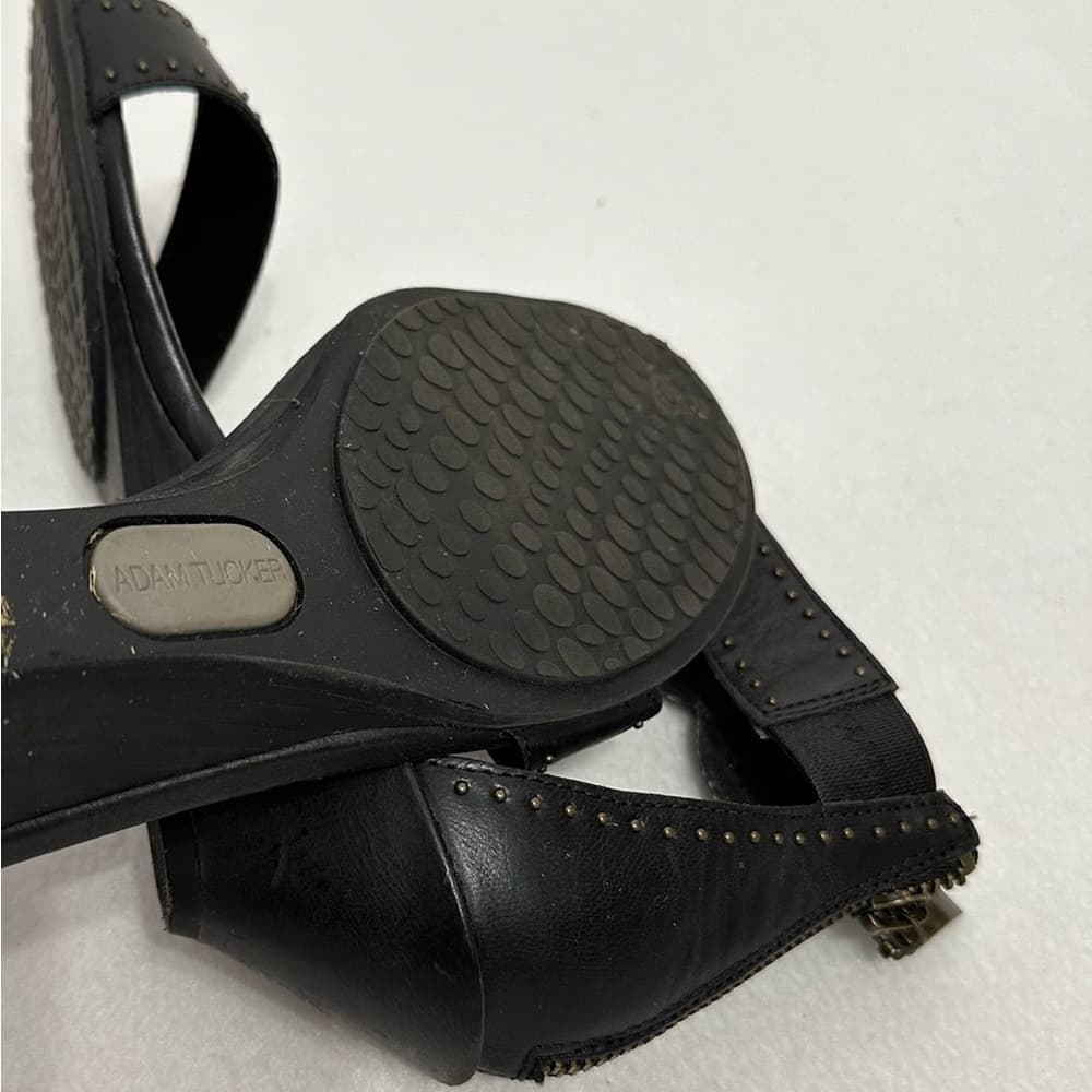 Adam Tucker Lexa Black Studded Leather Kitten Heel Ankle Strap Sandals Size 8 - Thumbnail 4