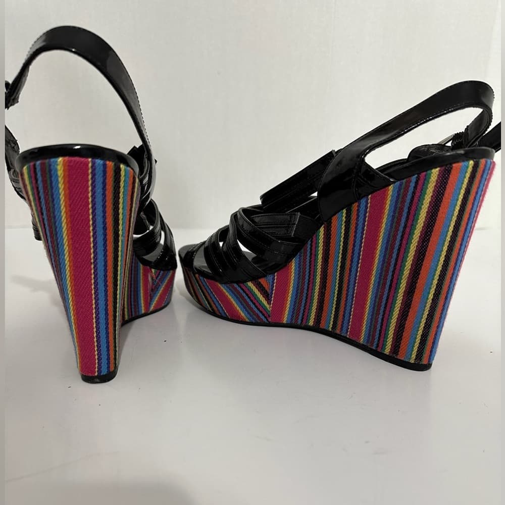 Westies Black with Multicolored Stripe Platform Wedge Sandals Size 9 - Thumbnail 6