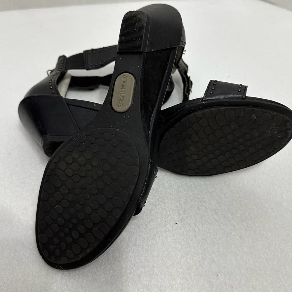 Adam Tucker Lexa Black Studded Leather Kitten Heel Ankle Strap Sandals Size 8 - Thumbnail 3