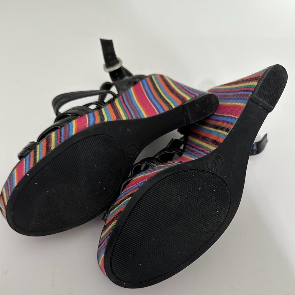 Westies Black with Multicolored Stripe Platform Wedge Sandals Size 9 - Thumbnail 11