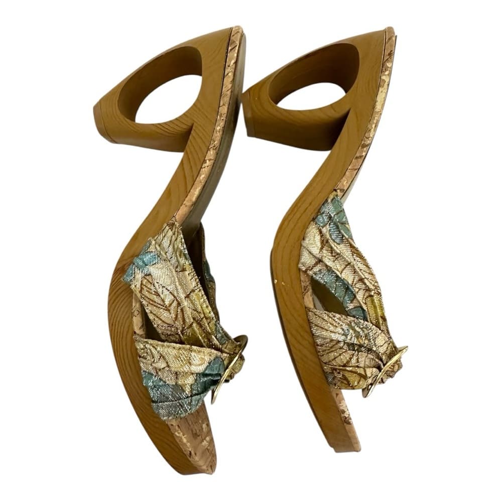 Petals Bling Jacquard Cork-Look Platform Mules Gold Ring Y2K Size 7 - Thumbnail 11