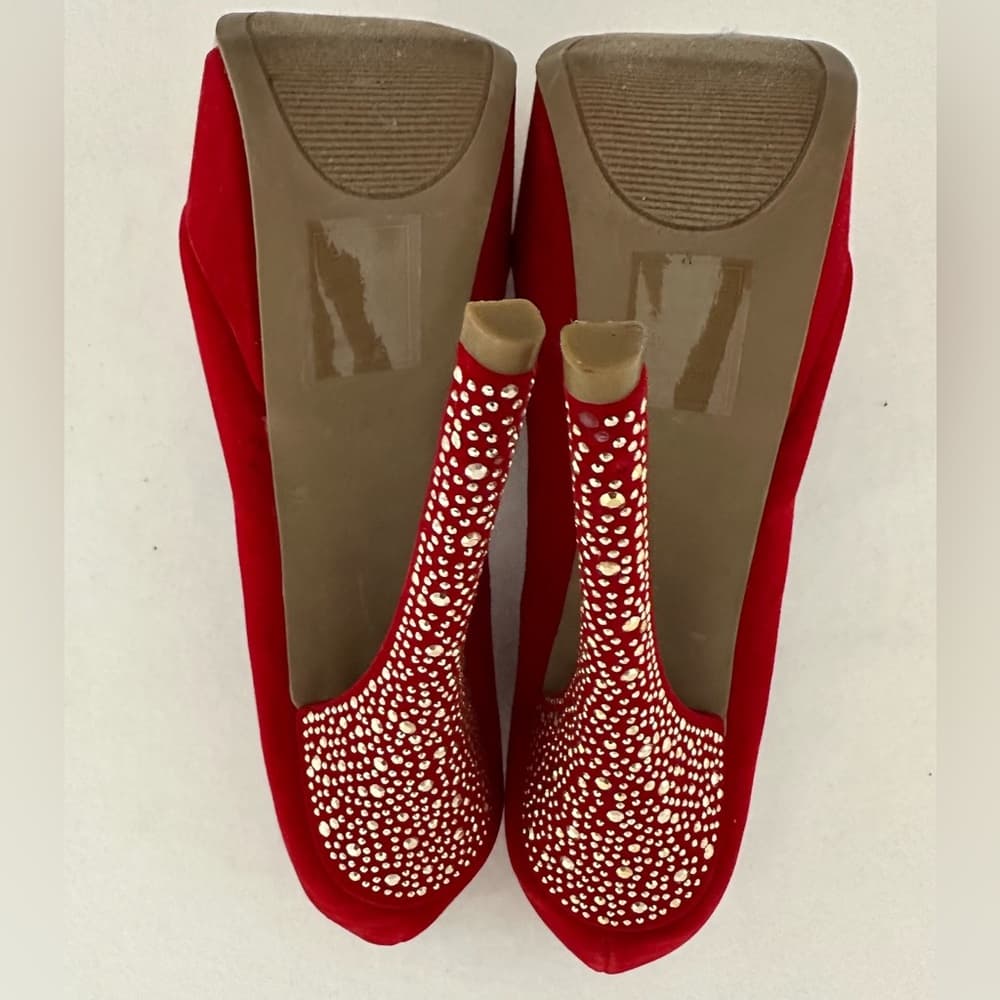 Shoedazzle Red Rhinestone Stiletto Platform Heels Size 9 Y2K Sparkle Glam Pumps - Thumbnail 13