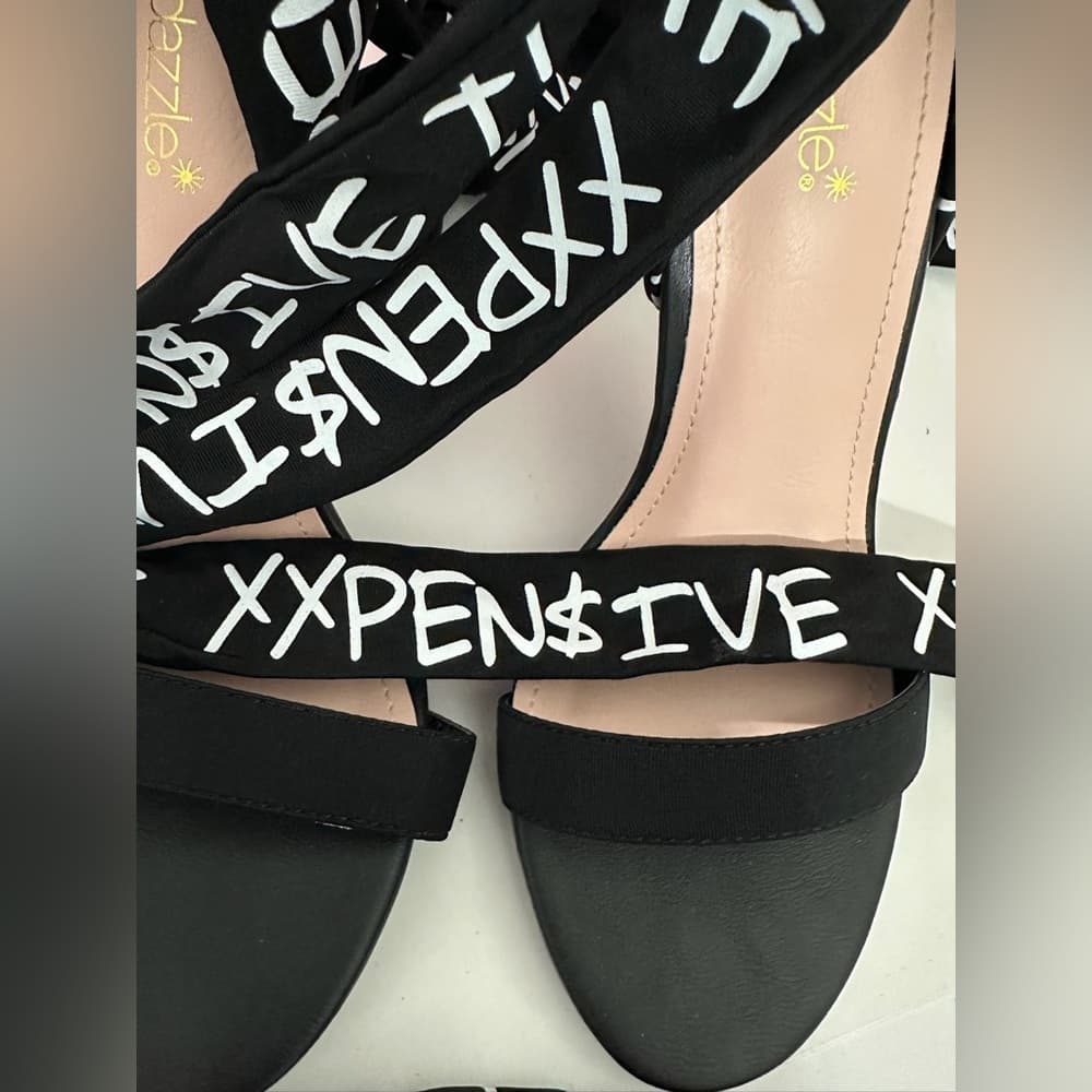 ShoeDazzle Erika Jayne XXPEN$IVE Black Wrap Heeled Stilettos Shoes Size 8 - Thumbnail 5