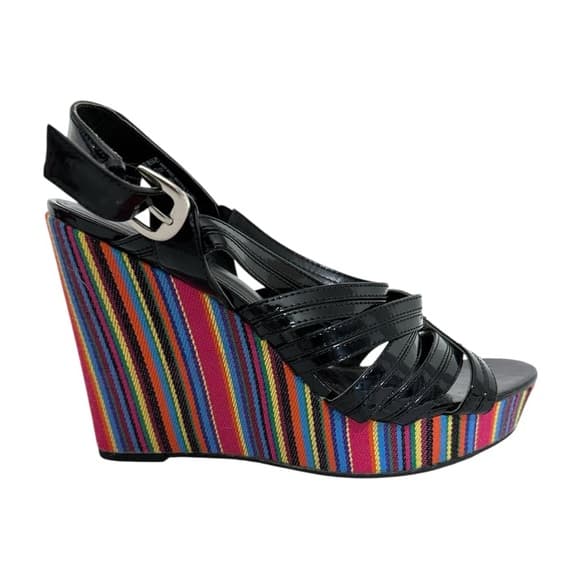 Westies Black with Multicolored Stripe Platform Wedge Sandals Size 9 - Thumbnail 17