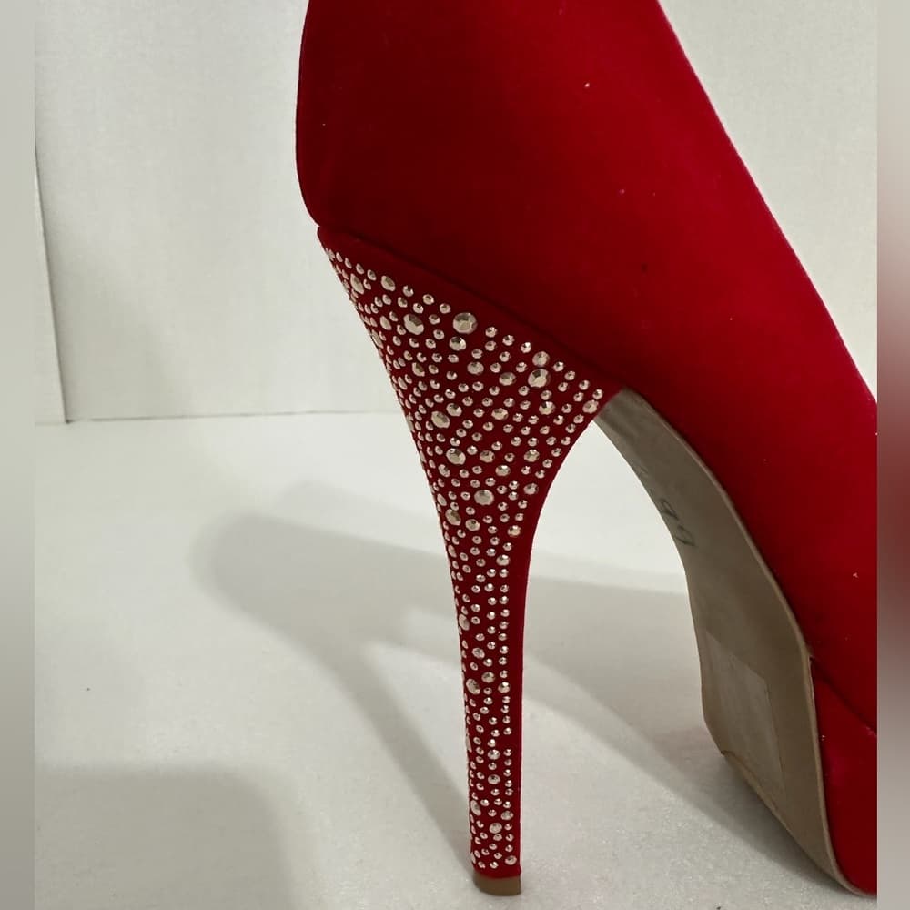 Shoedazzle Red Rhinestone Stiletto Platform Heels Size 9 Y2K Sparkle Glam Pumps - Thumbnail 3