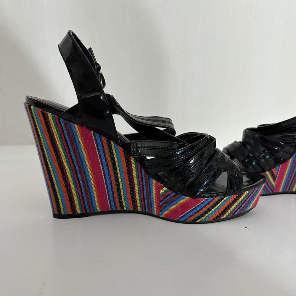 Westies Black with Multicolored Stripe Platform Wedge Sandals Size 9 - Thumbnail 7