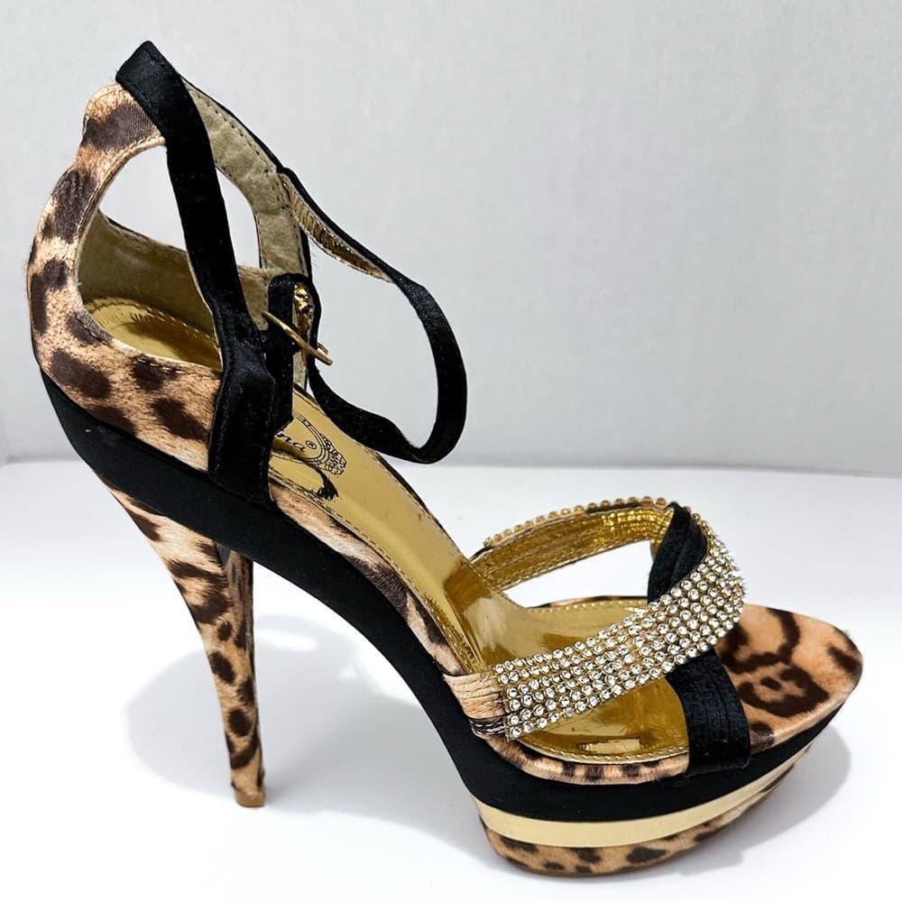 NEW Y2K Italina Leopard Print Rhinestone Platform Stiletto Heels Vintage 8.5 - Thumbnail 12