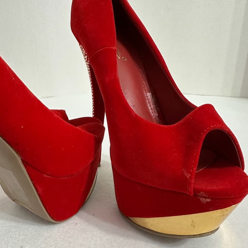 Shoedazzle Red Rhinestone Stiletto Platform Heels Size 9 Y2K Sparkle Glam Pumps - Thumbnail 5