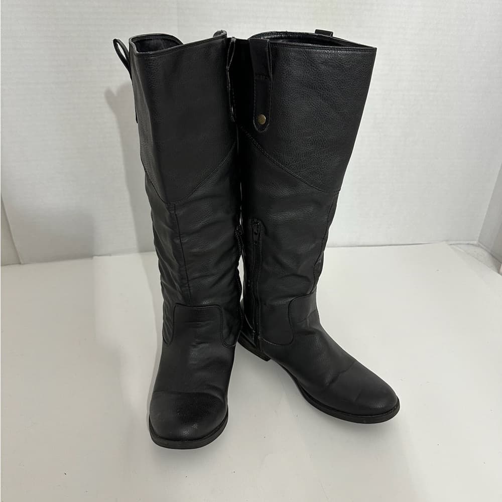 Rampage Riley Black Knee High Boots Size 8M Y2K Faux Leather Riding Style