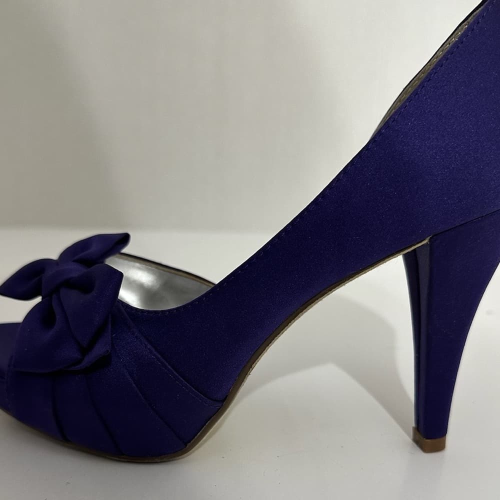 Michelangelo Maribelle Purple/Blue Satin Bow Peep Toe Heels Size 6M Bridal - Thumbnail 6