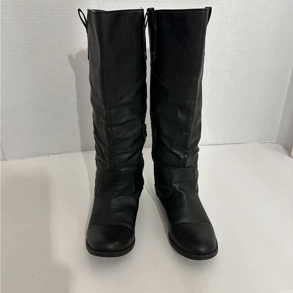 Rampage Riley Black Knee High Boots Size 8M Y2K Faux Leather Riding Style - Thumbnail 2
