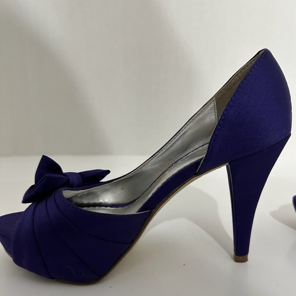 Michelangelo Maribelle Purple/Blue Satin Bow Peep Toe Heels Size 6M Bridal - Thumbnail 5