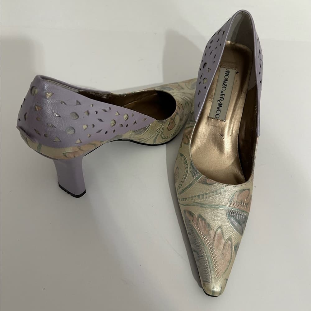 Monzo & Franco Thea Multicolor Floral Embossed Leather Heels Size 7.5 - Thumbnail 8