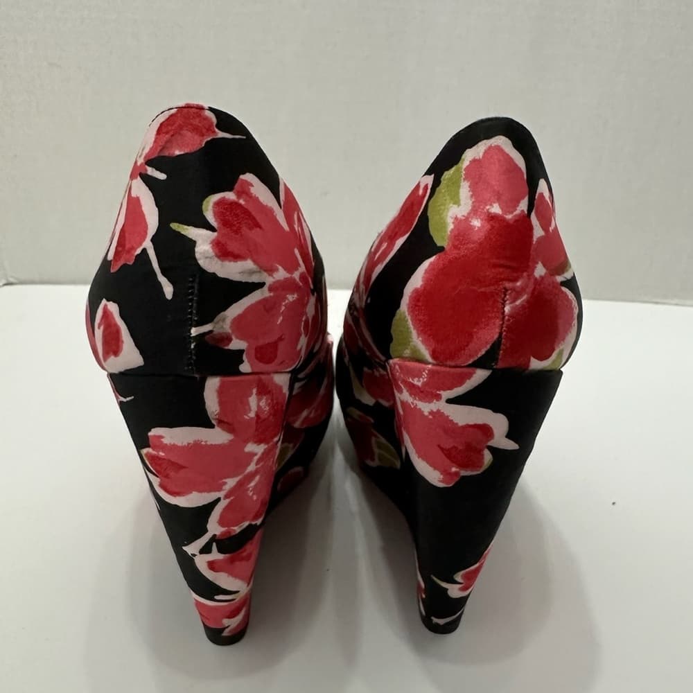 Elle “Jessica” Butterfly / Floral Black Pink Platform Y2K Wedge Heels - Size 8 - Thumbnail 2