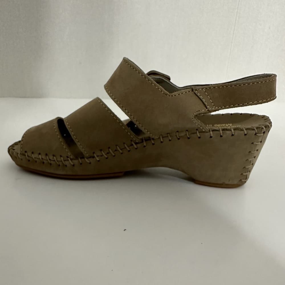 NEW Le Plume Italy Tan Leather Strapped Open Toe Wedge Sandals IT 37 (US 6.5-7) - Thumbnail 4