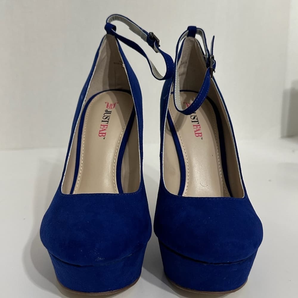 NIB JustFab Raye Cobalt Blue Rhinestone Wedge Heels Y2K Size 8.5 - Thumbnail 7