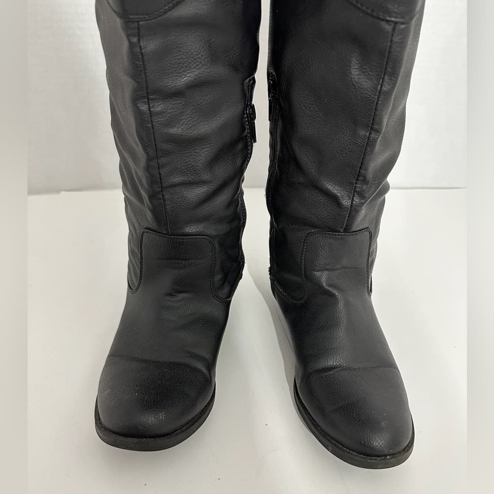 Rampage Riley Black Knee High Boots Size 8M Y2K Faux Leather Riding Style - Thumbnail 4