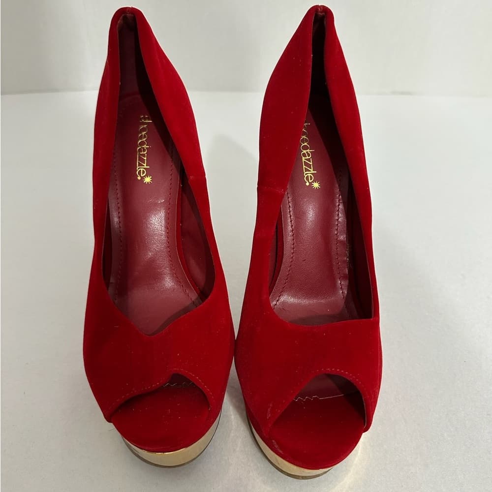 Shoedazzle Red Rhinestone Stiletto Platform Heels Size 9 Y2K Sparkle Glam Pumps - Thumbnail 6