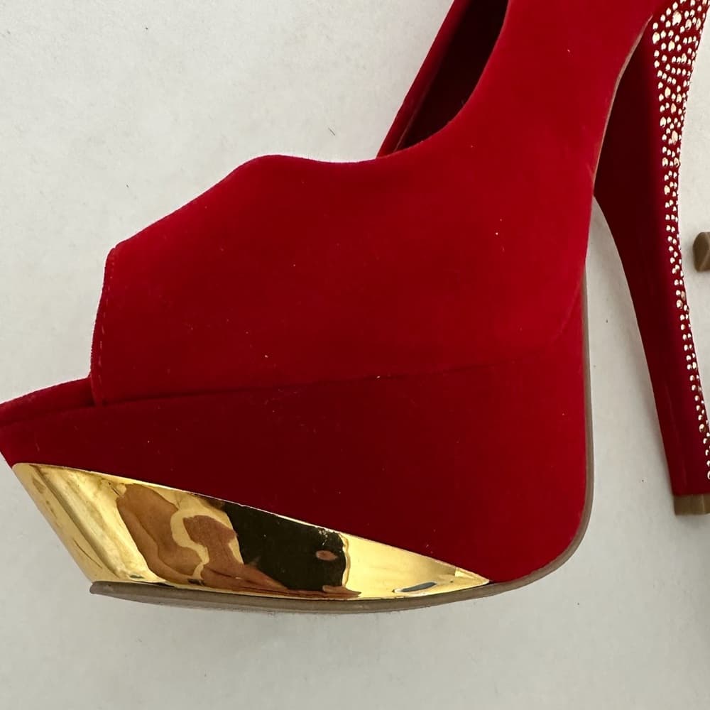 Shoedazzle Red Rhinestone Stiletto Platform Heels Size 9 Y2K Sparkle Glam Pumps - Thumbnail 14