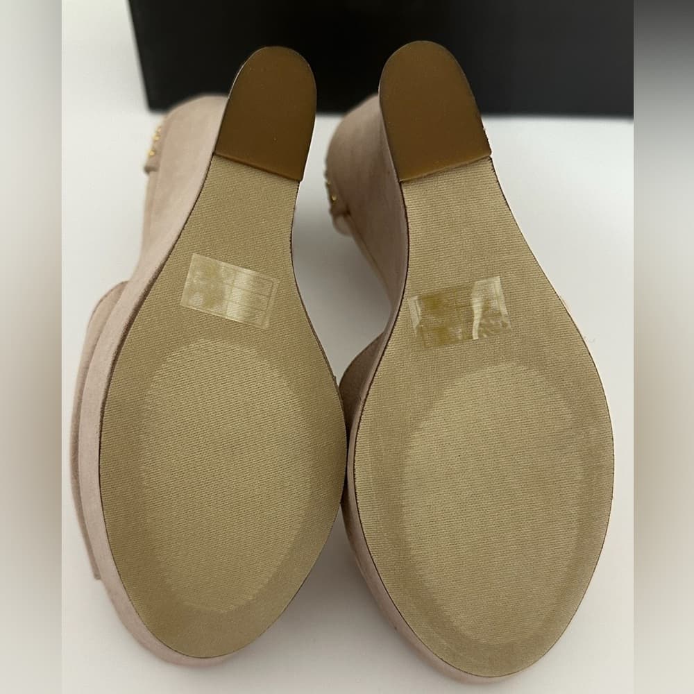 NIB JustFab Clea Nude Studded Cutout Wedge Heels Sandals Size 8.5 Platform Shoes - Thumbnail 6