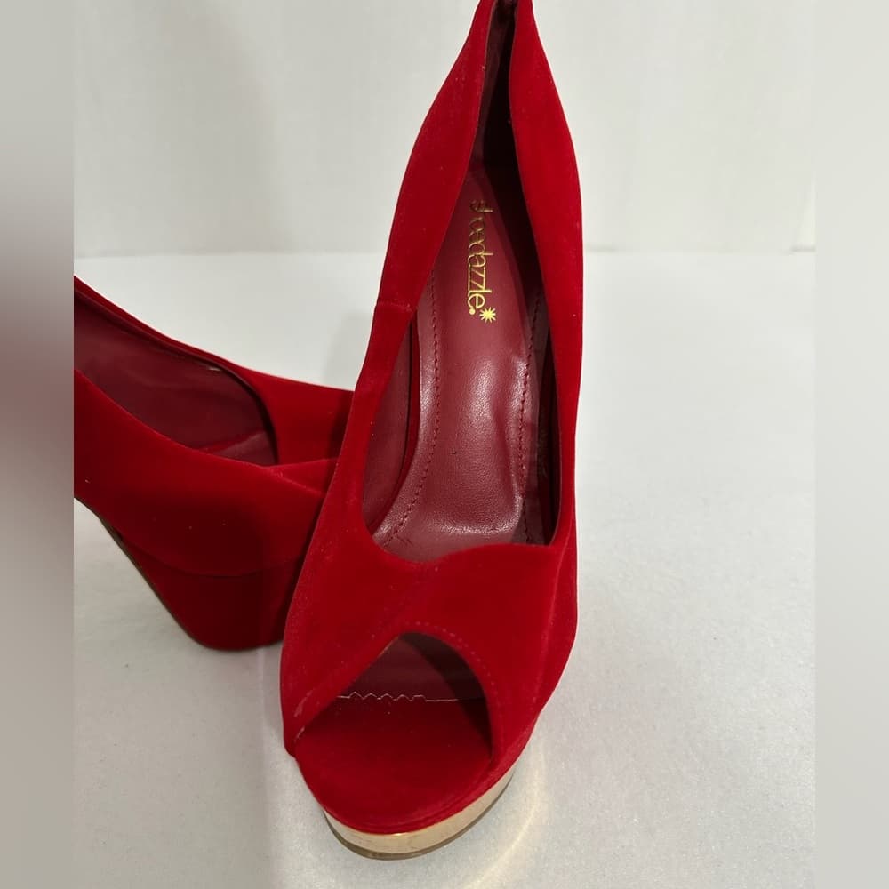 Shoedazzle Red Rhinestone Stiletto Platform Heels Size 9 Y2K Sparkle Glam Pumps - Thumbnail 4