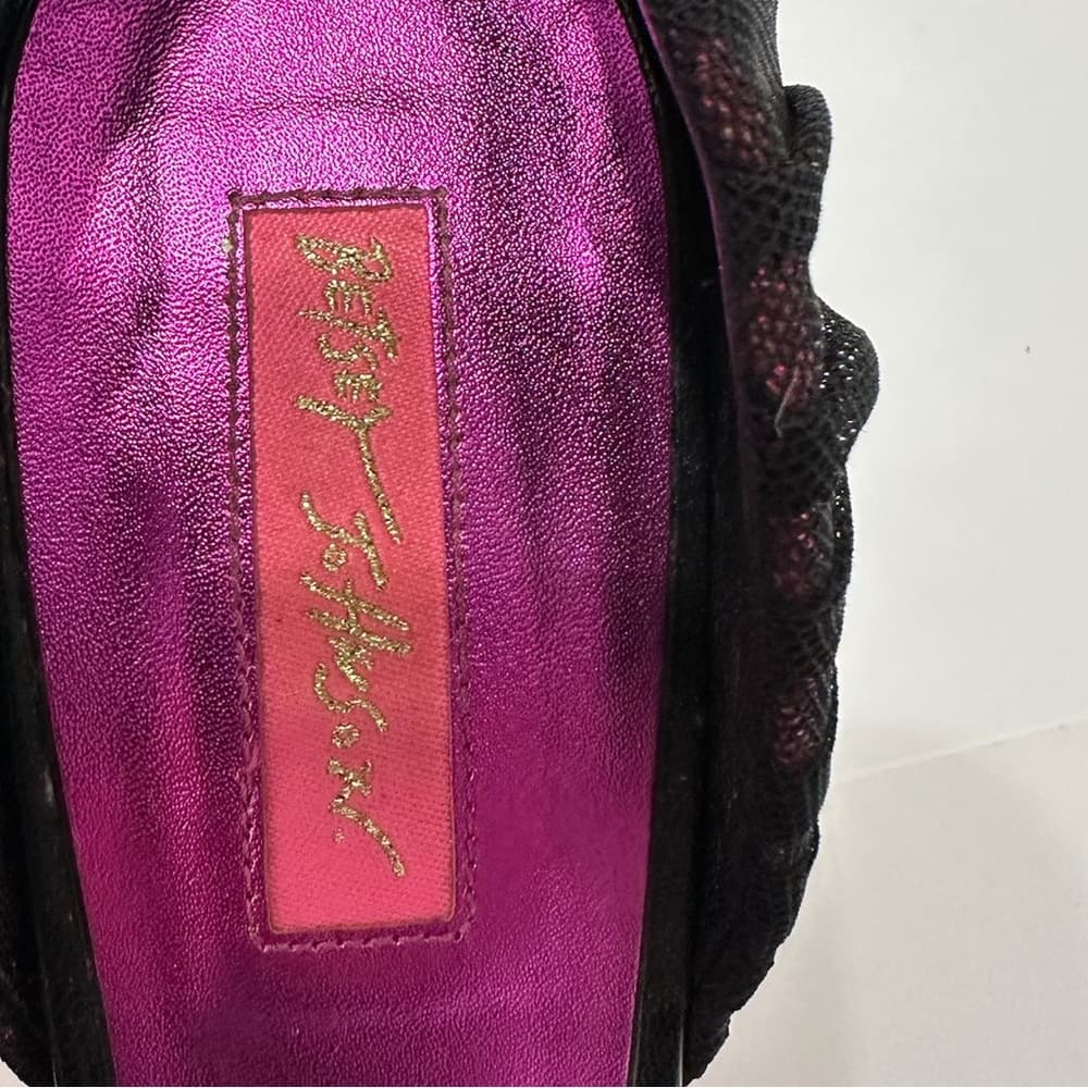 Betsey Johnson Fuchsia Pink Black Mesh Glitter Bow Heels Vintage Y2K Punk Size 8 - Thumbnail 11