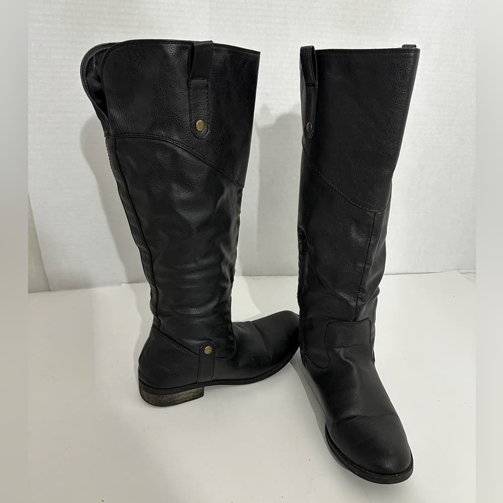 Rampage Riley Black Knee High Boots Size 8M Y2K Faux Leather Riding Style - Thumbnail 3