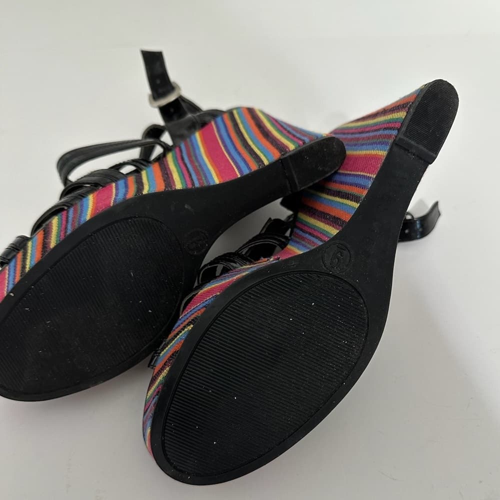 Westies Black with Multicolored Stripe Platform Wedge Sandals Size 9 - Thumbnail 8