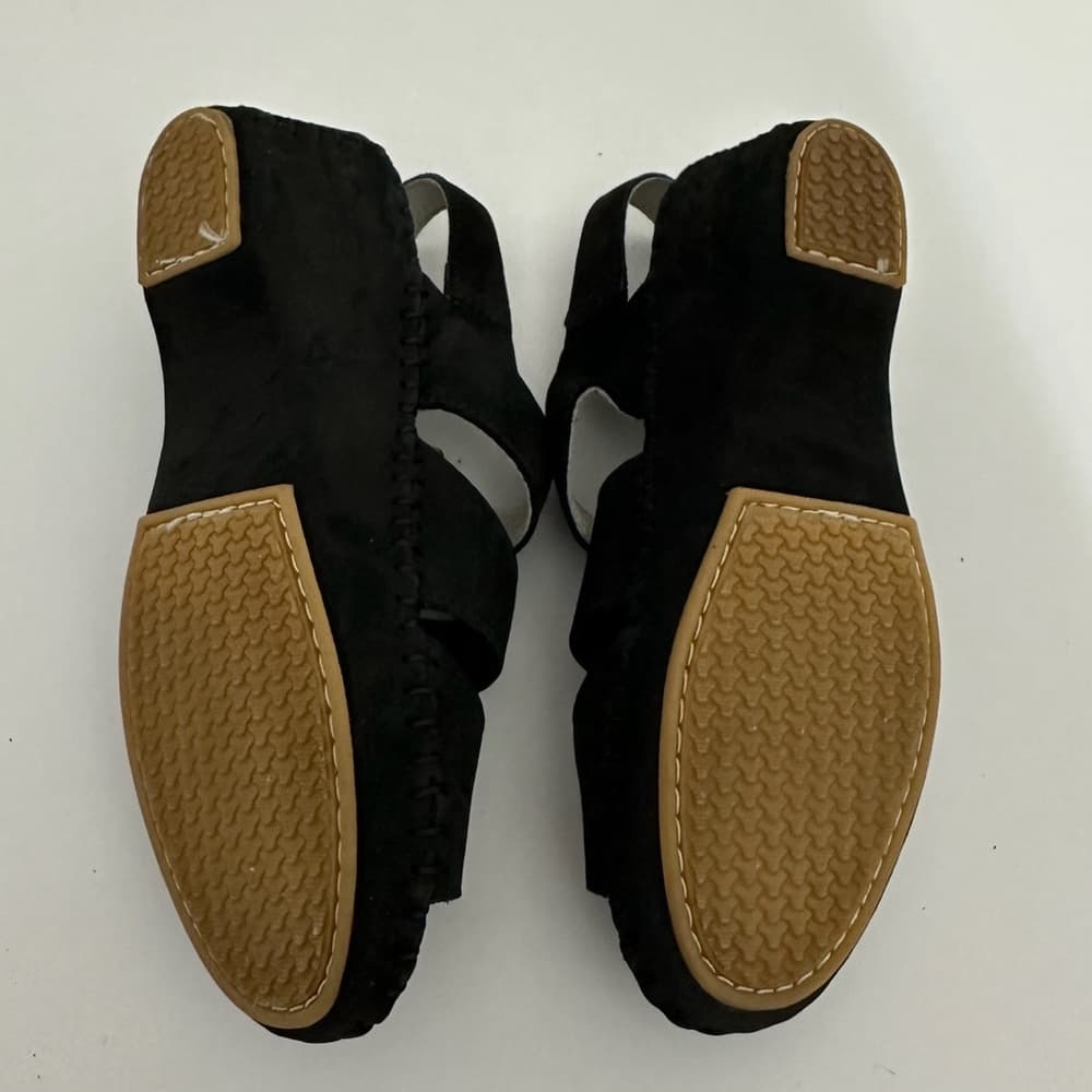 NEW Le Plume Italy Black Leather Strap Open Toe Wedge Sandals IT 37 (US 6.5-7) - Thumbnail 10
