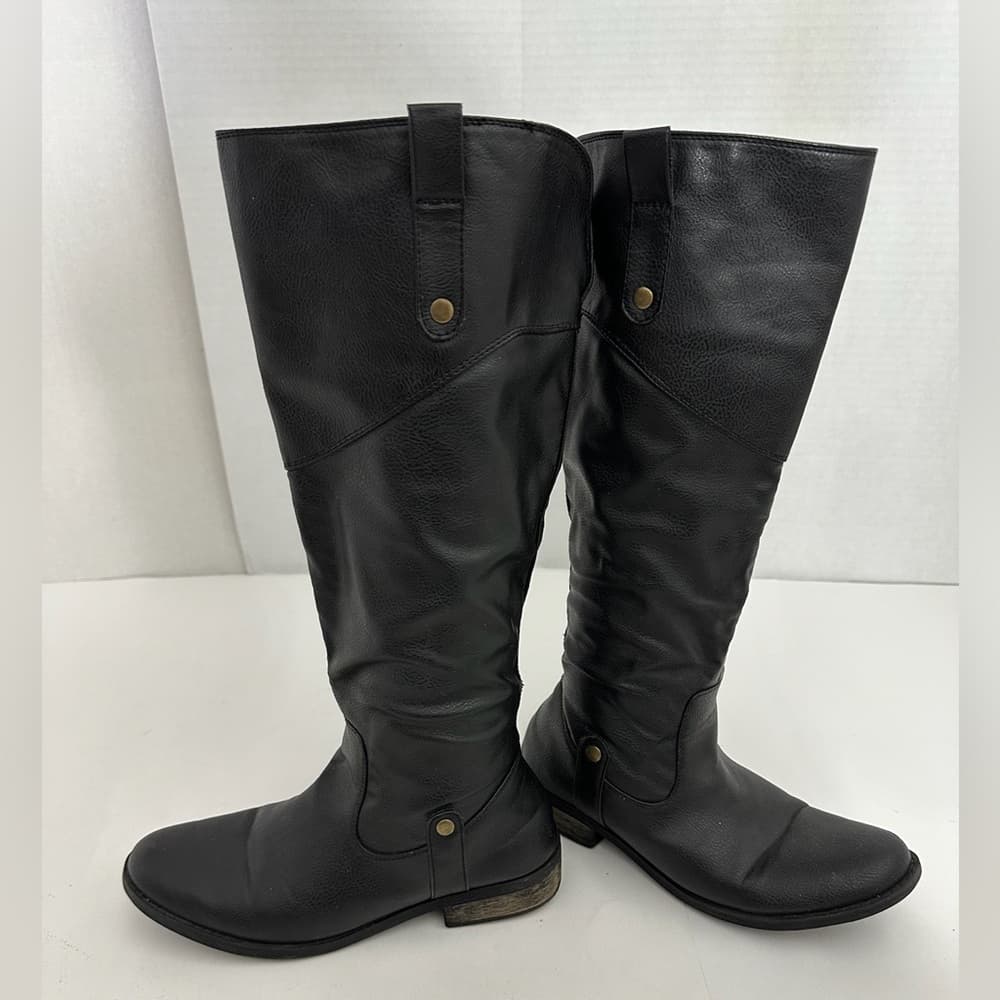 Rampage Riley Black Knee High Boots Size 8M Y2K Faux Leather Riding Style - Thumbnail 9