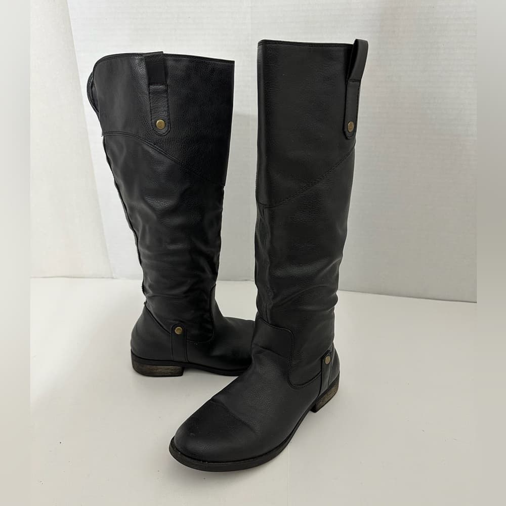 Rampage Riley Black Knee High Boots Size 8M Y2K Faux Leather Riding Style - Thumbnail 5