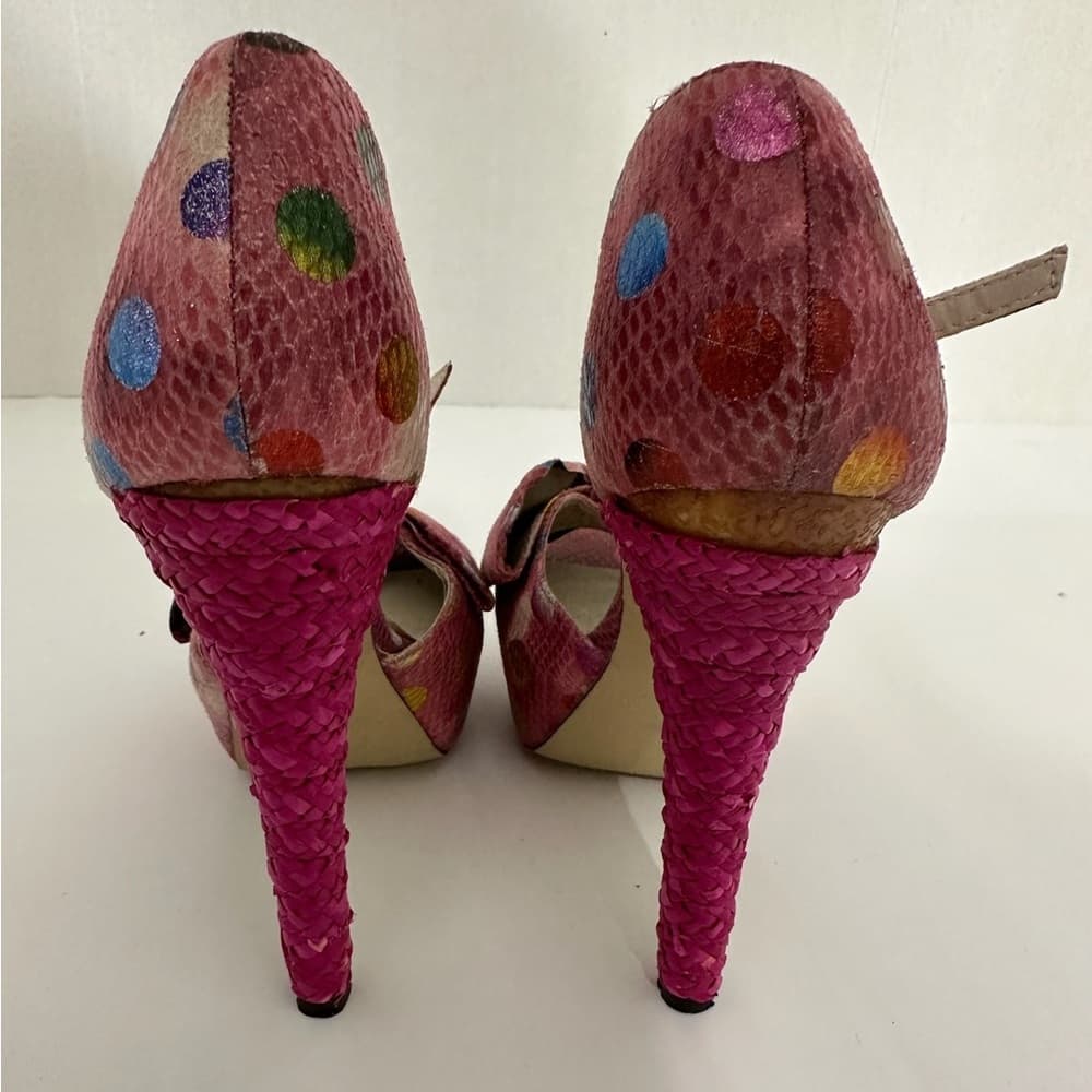 Dolce by Mojo Moxy Pink Polka Dot Snakeskin Bow Heels Y2K Size 7.5M SEE NOTE - Thumbnail 9