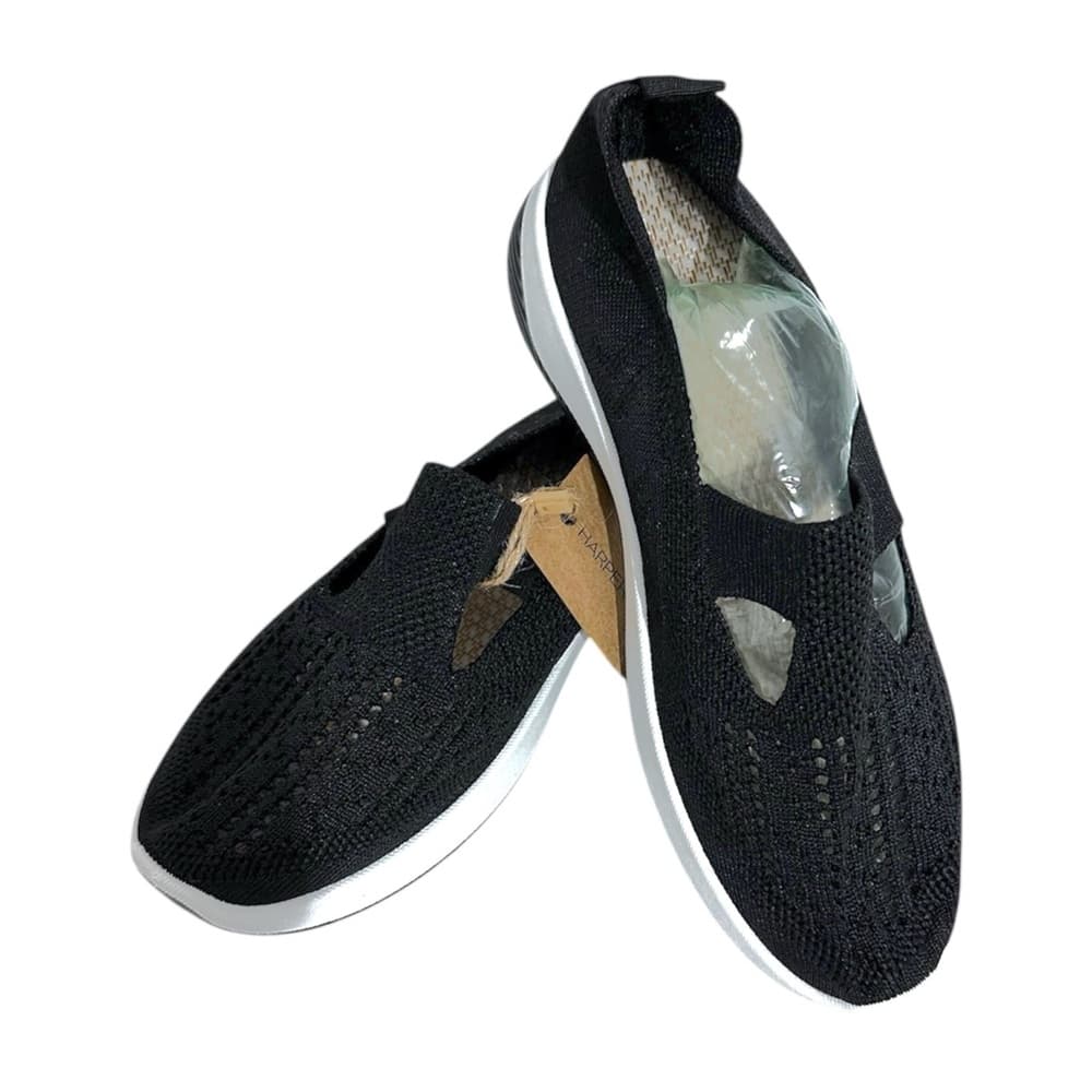 NWT Harper & Lane Black Knit Alice Slip-On Sneakers White Sole Casual Shoes - Thumbnail 16