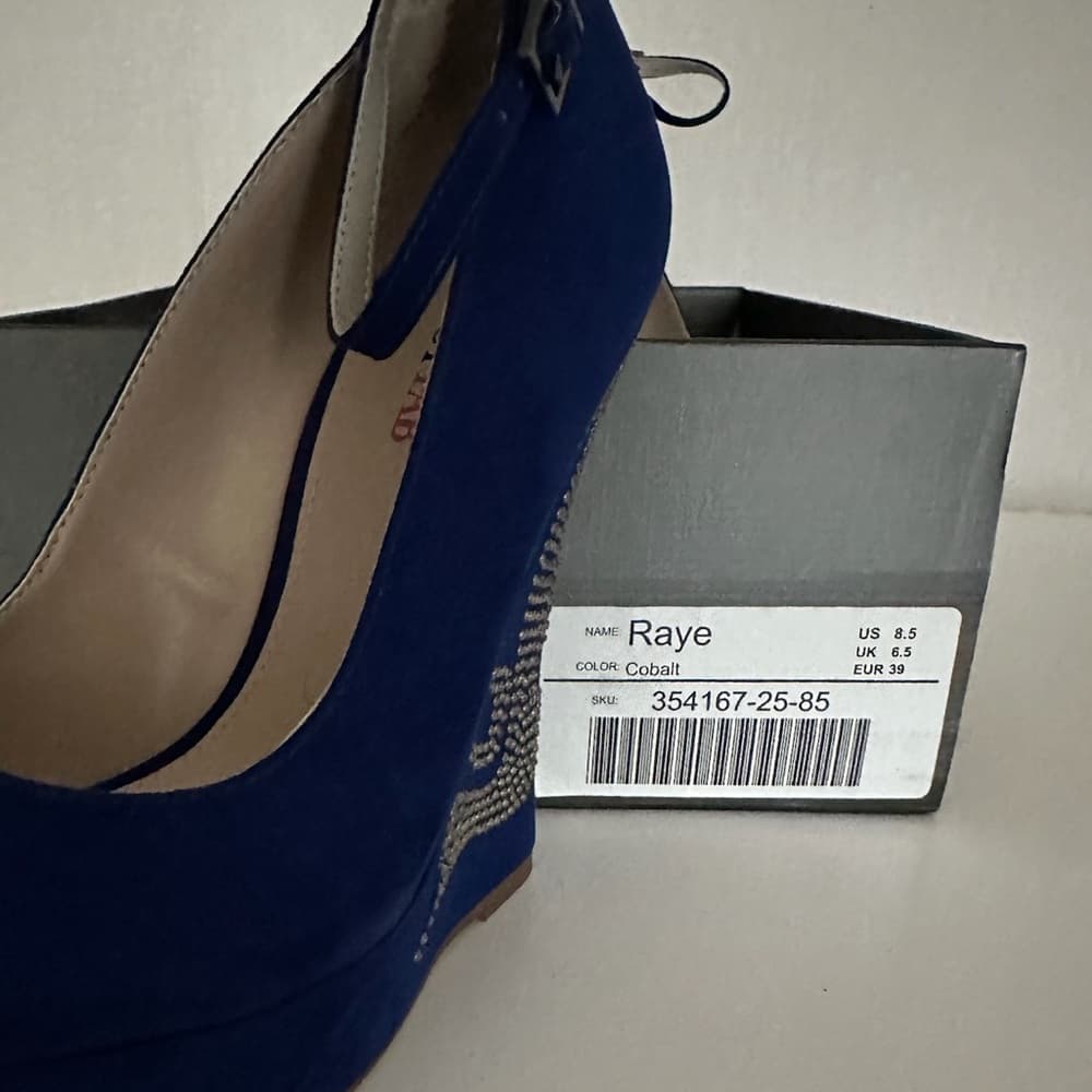 NIB JustFab Raye Cobalt Blue Rhinestone Wedge Heels Y2K Size 8.5 - Thumbnail 9