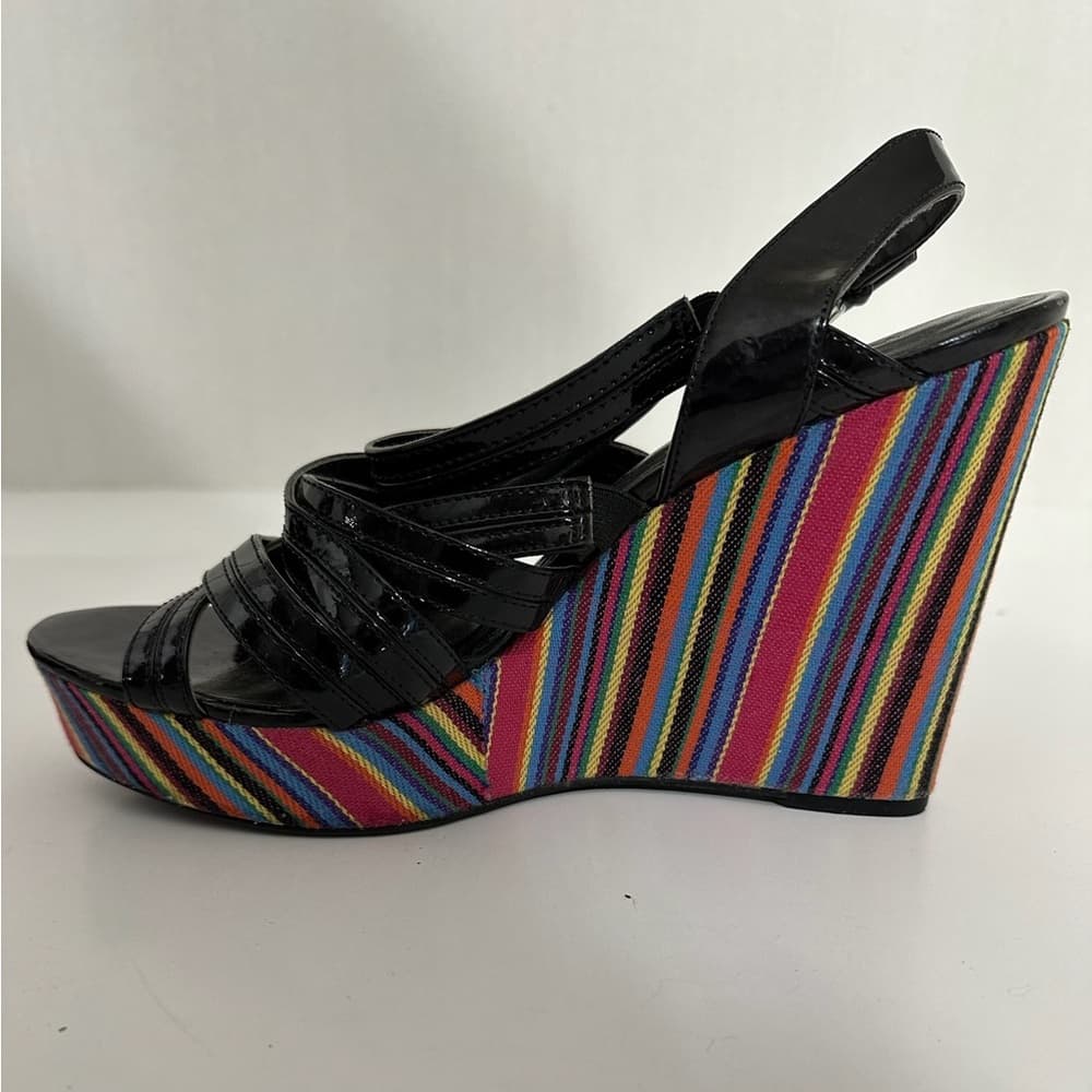 Westies Black with Multicolored Stripe Platform Wedge Sandals Size 9 - Thumbnail 4