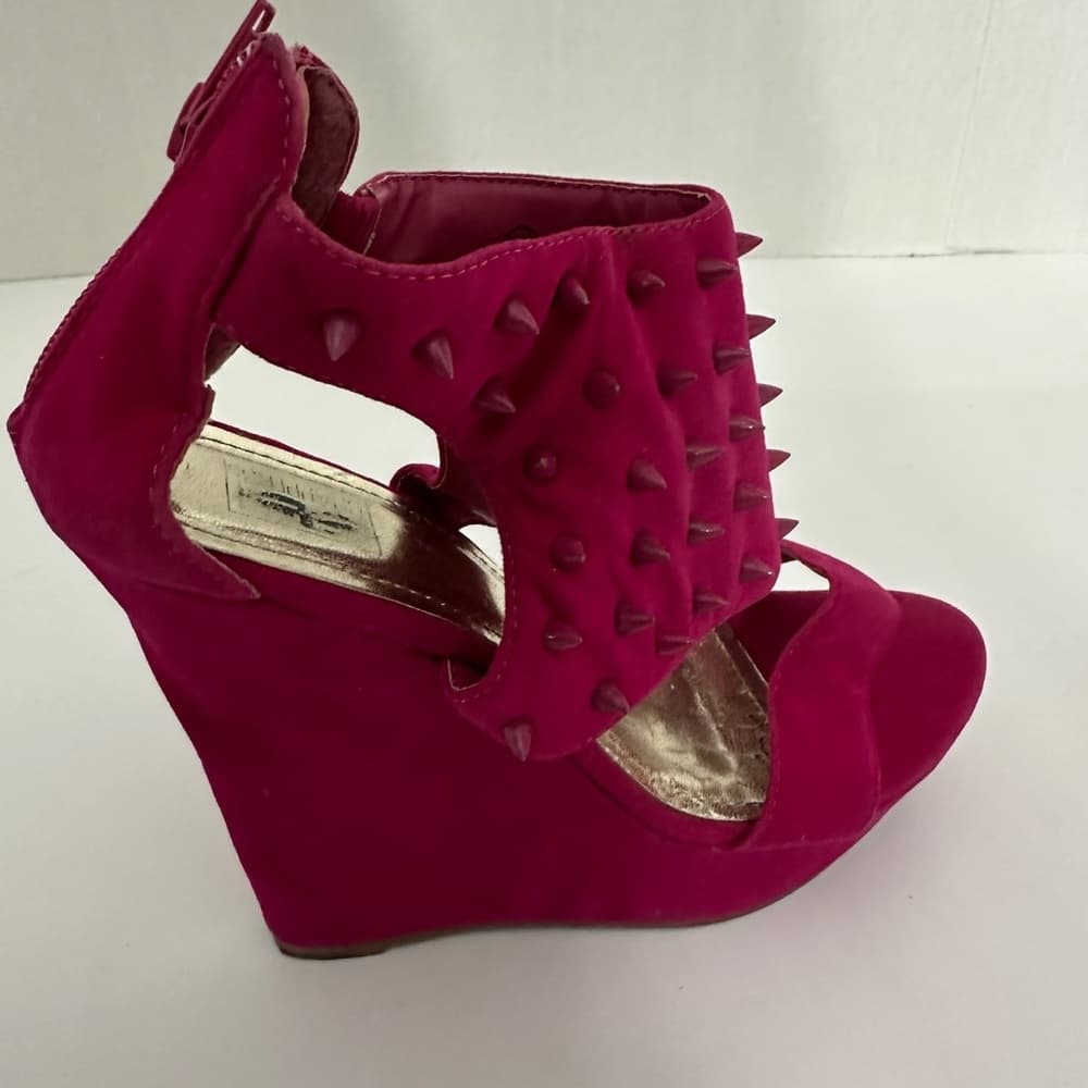 City Snappers Studded Platform Wedges Size 8.5 Spiked Heels Zip Back Rocker Y2K - Thumbnail 5