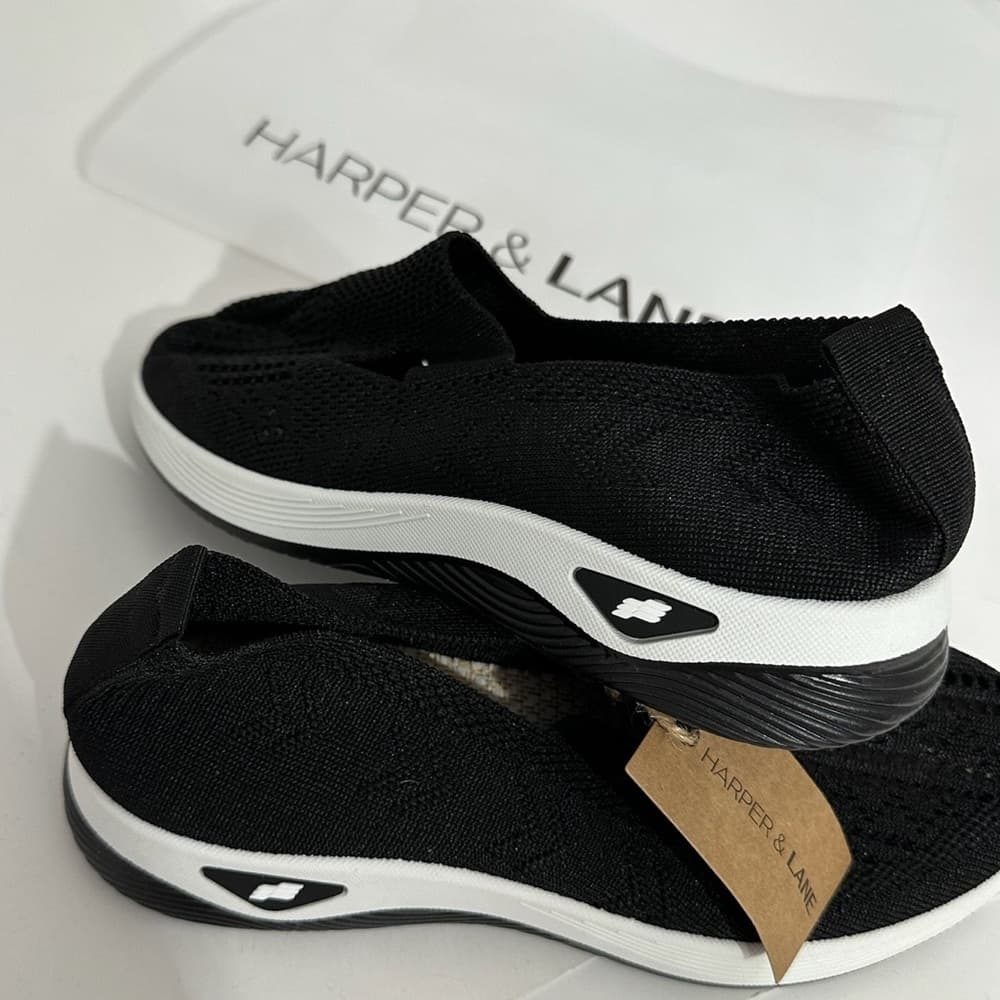 NWT Harper & Lane Black Knit Alice Slip-On Sneakers White Sole Casual Shoes - Thumbnail 9