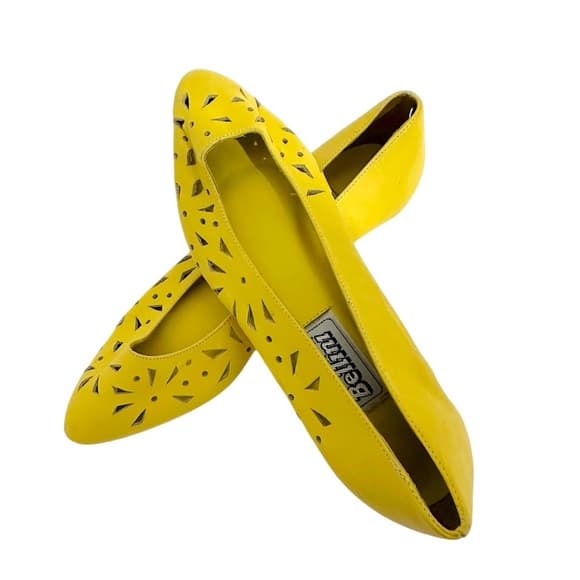 Bellini Yellow Leather Cutout Flats Pointed Toe Size 8M Whimsical Brazilian - Thumbnail 12