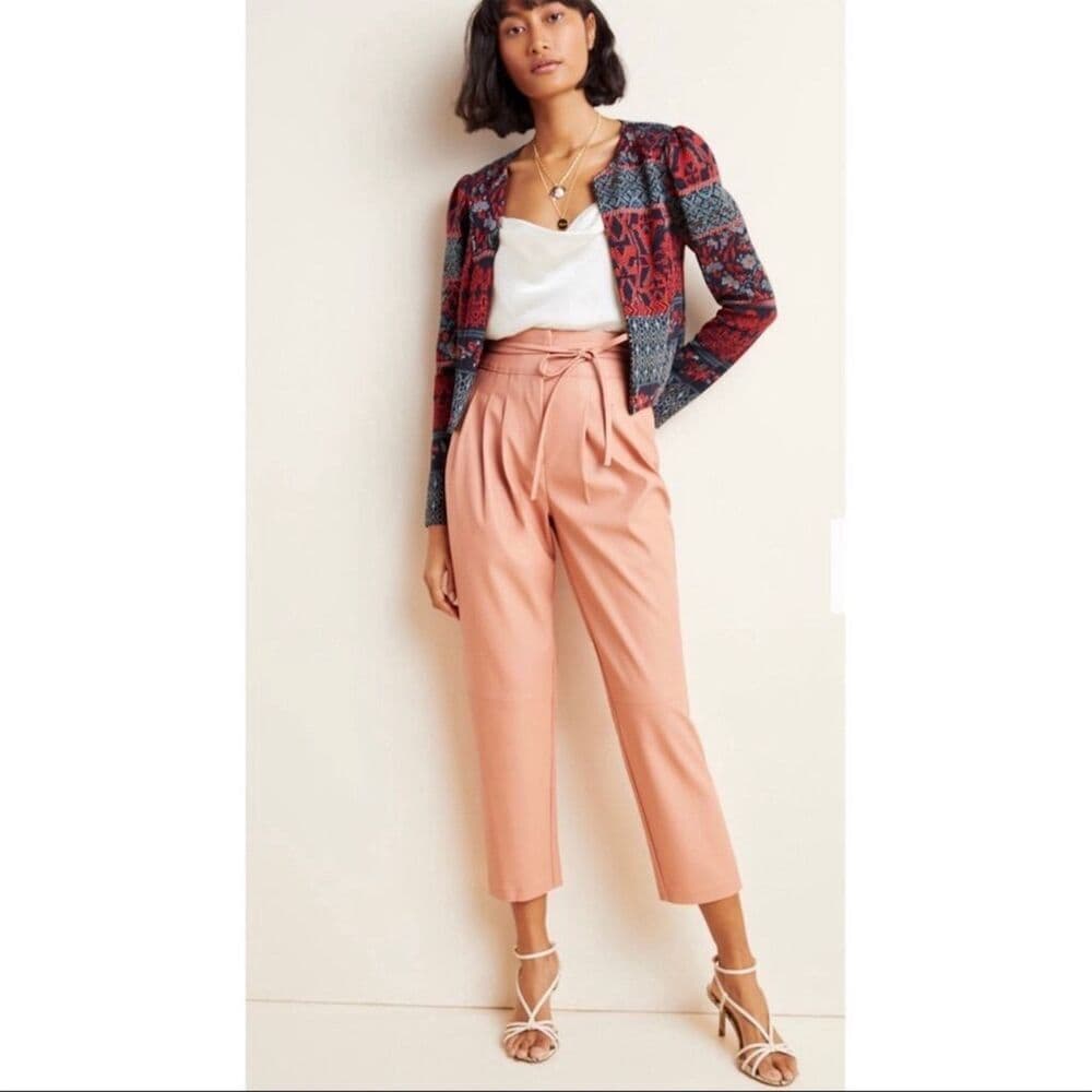 NWT Anthropologie X Blank NYC Chelsea Faux Leather Paper Bag Pants Peach Size 25 - Thumbnail 3
